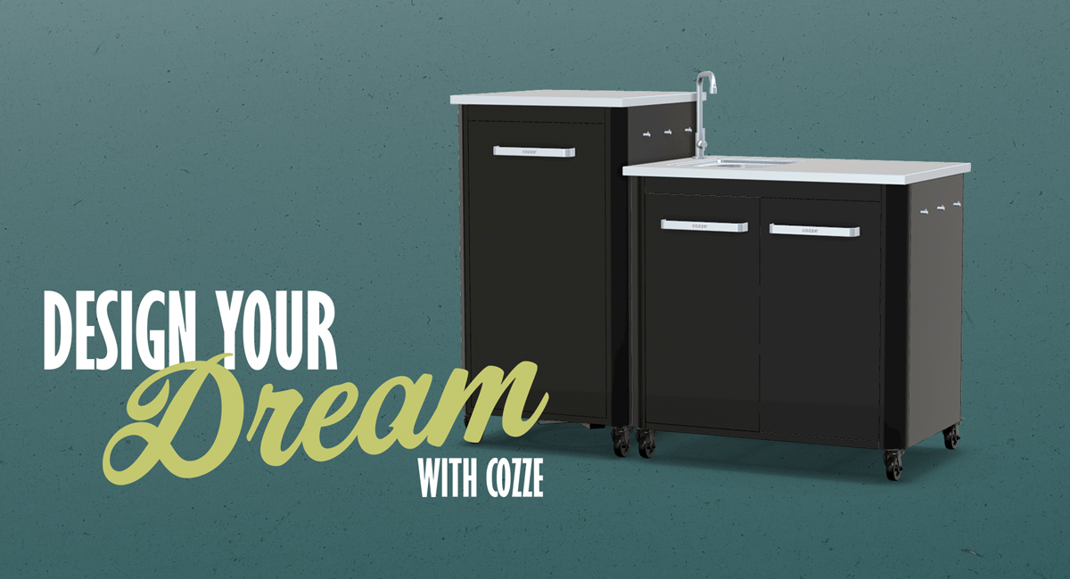 Cozze Outdoorküche Bundle: Spülenschrank 90 cm & hohes Schrankmodul 60 cm mit Edelstahlplatte