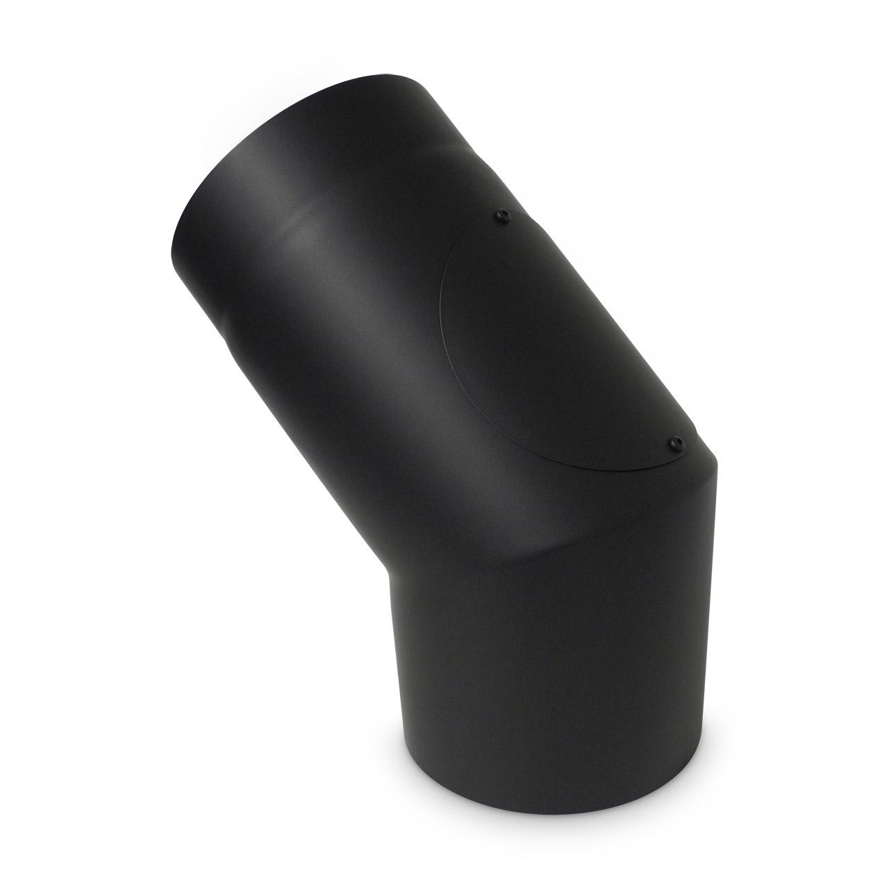 Doppelwandiges Ofenrohr Bogen 45 Grad mit Tür DN 150 mm Schwarz (Izoker)