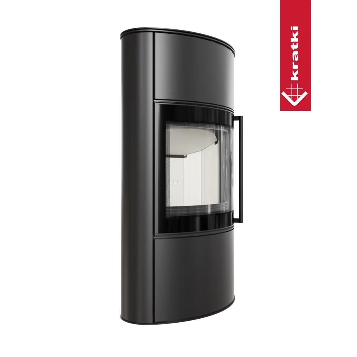 Kaminofen Kratki BJORN/W mit 7 kW - Verkleidung: Stahl schwarz - Topplatte: Stahl schwarz - Feuerraumauskleidung: weiß