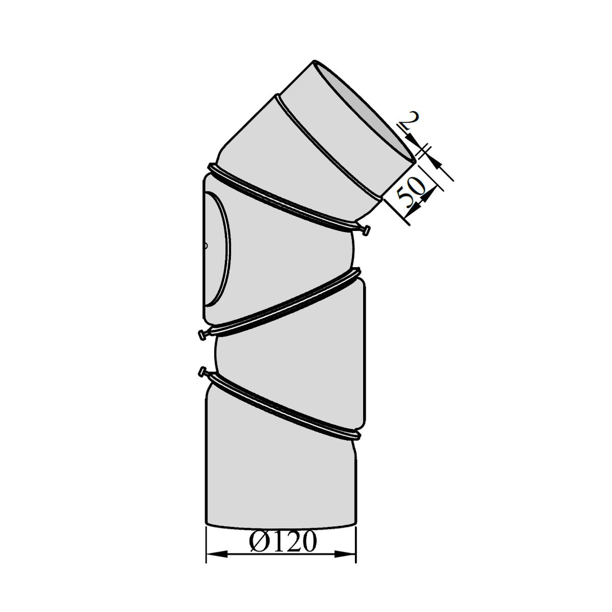 Ofenrohr Multibogen verstellbar mit Tür DN 120 mm 3 x 45° Gussgrau