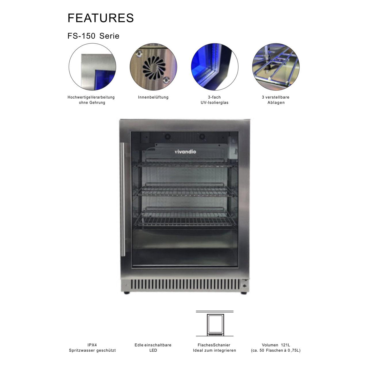 Outdoorküche vivandio / Outdoor Kühlschrank FS-150, schwarz - Türöffnung: Anschlag links | Griff rechts