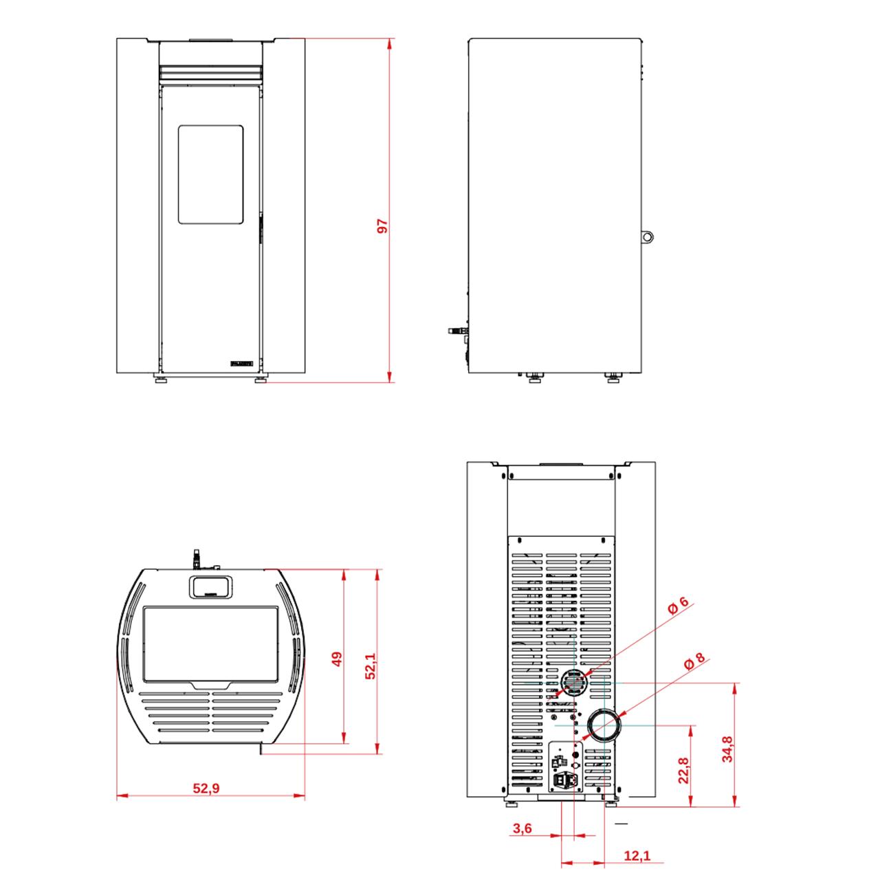 Pelletofen Palazzetti Ecofire Flo TC 6, 6 kW - Ausführung: Stahl Weiß