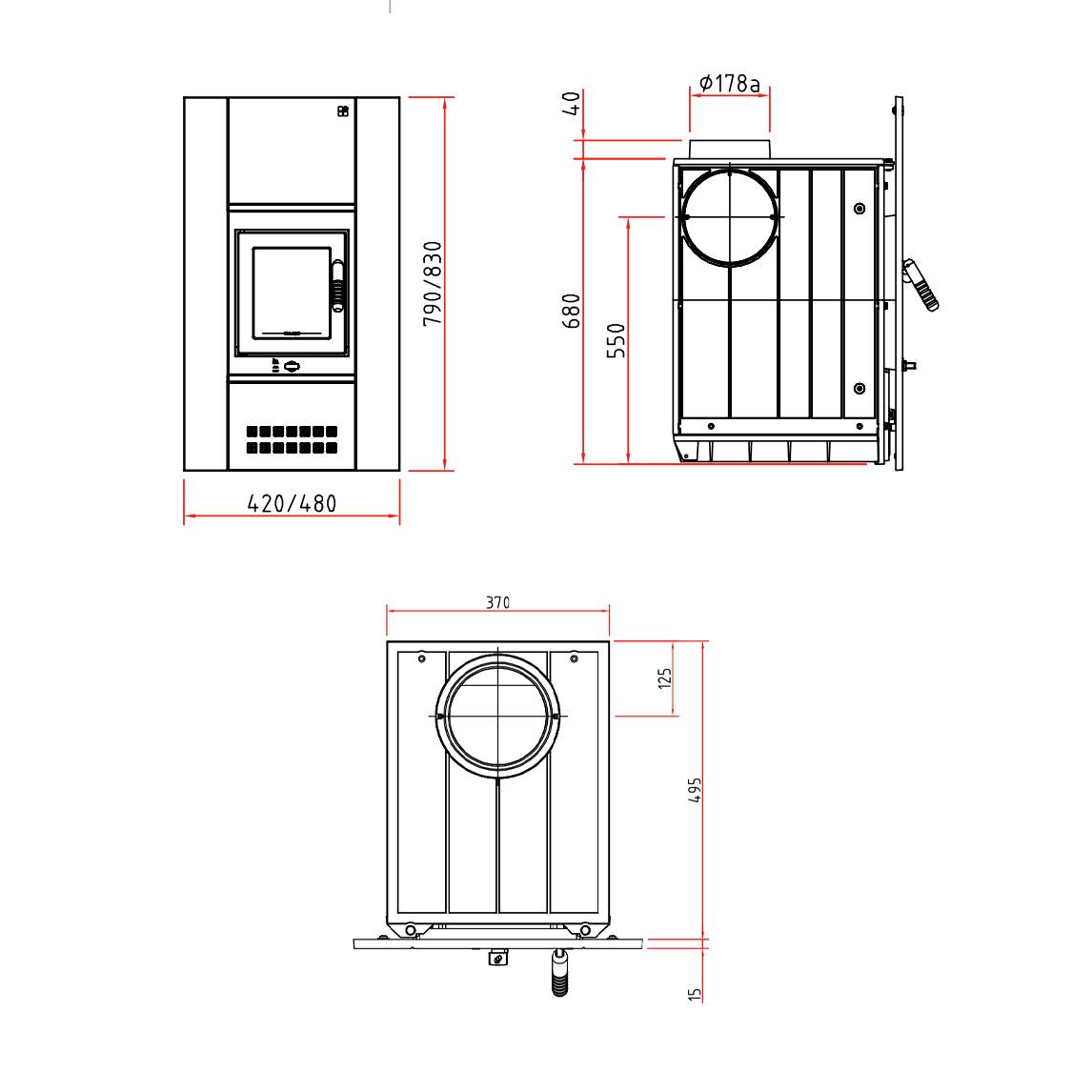 Heizeinsatz Schmid Concept 9 kW - Frontplatte: 480 x 830 mm