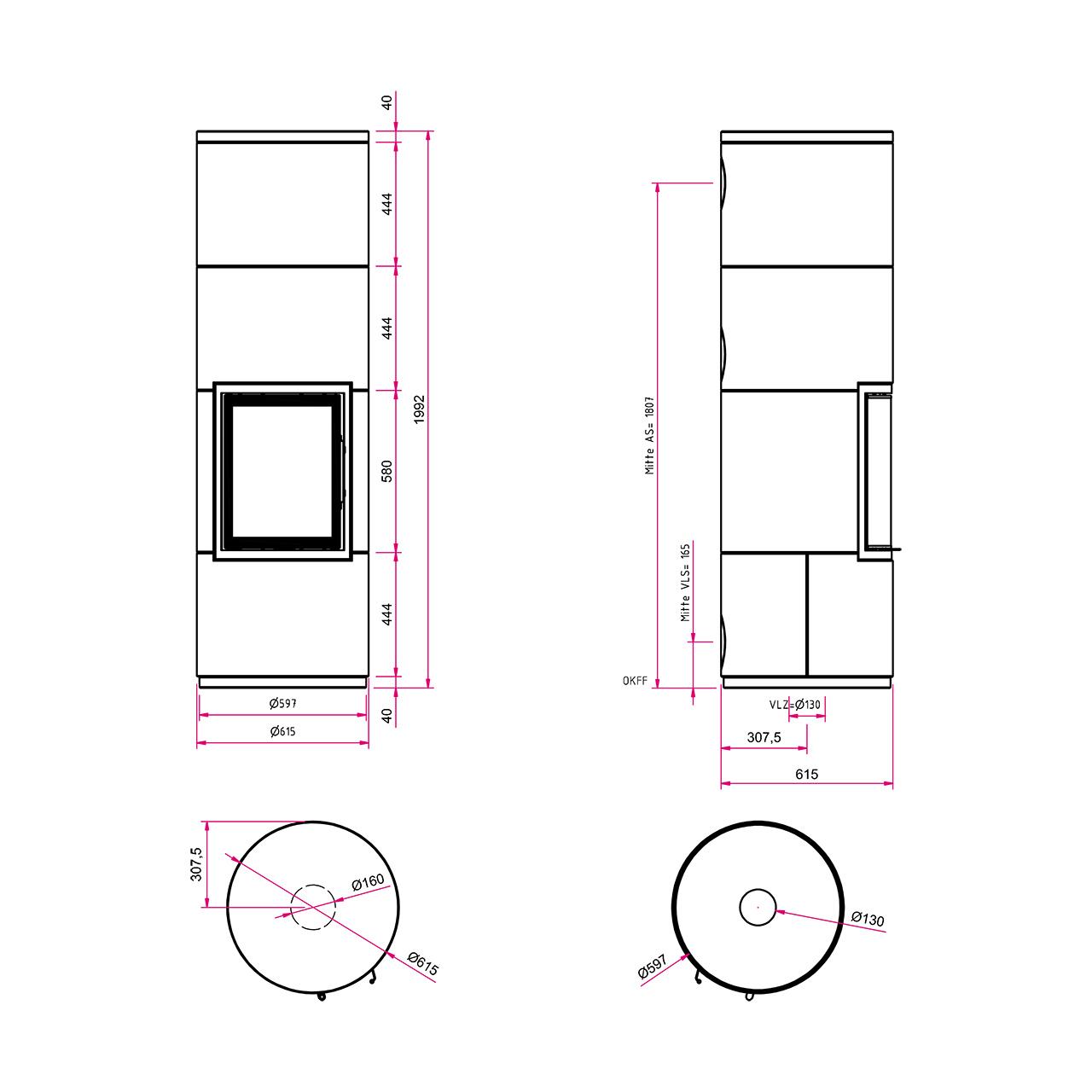 Kaminbausatz Camina S21 GO-Line Speicherstein-Anlage - Ausführung: für Deckenanschluss - Türanschlag: rechts
