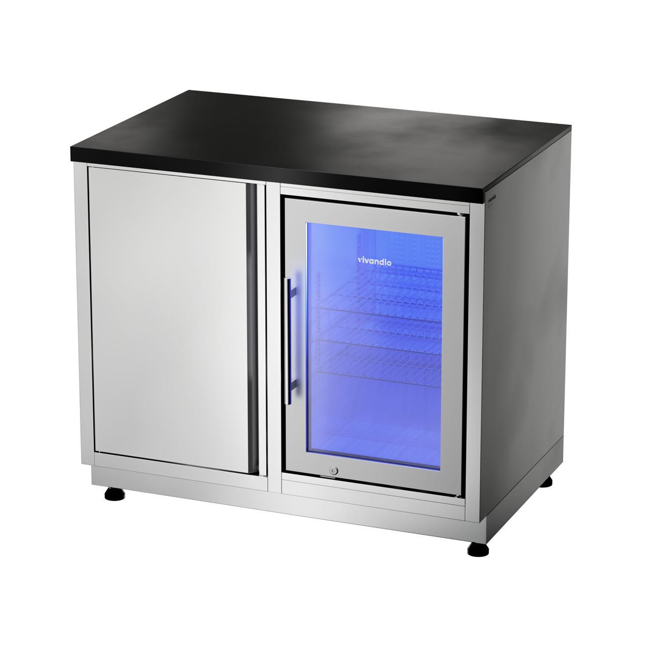 Outdoorküche vivandio quub / Mobile Outdoorküche mit Grill, Kühlschrank & Schubladen - Ausführung: silber - Mobilität: mit Stellfüßen