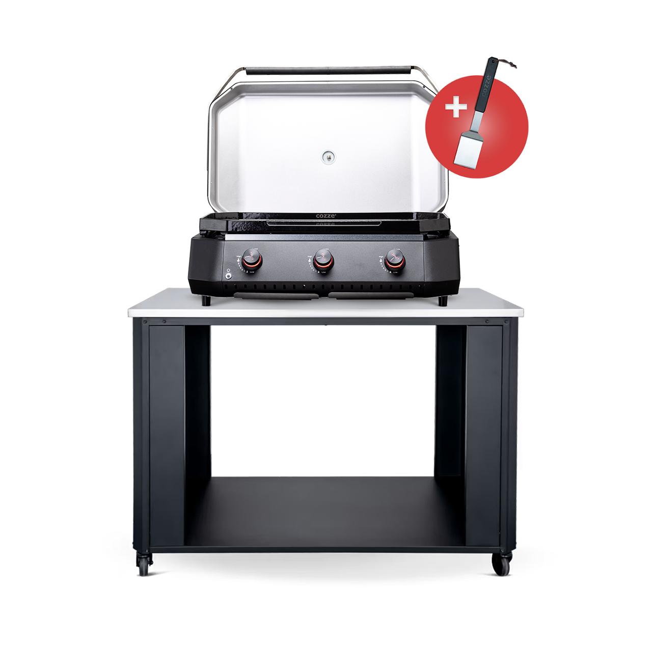 Cozze Plancha G-800 Bundle inkl. offenes Modul 115 cm mit Edelstahlplatte & Gratis Grillspatel
