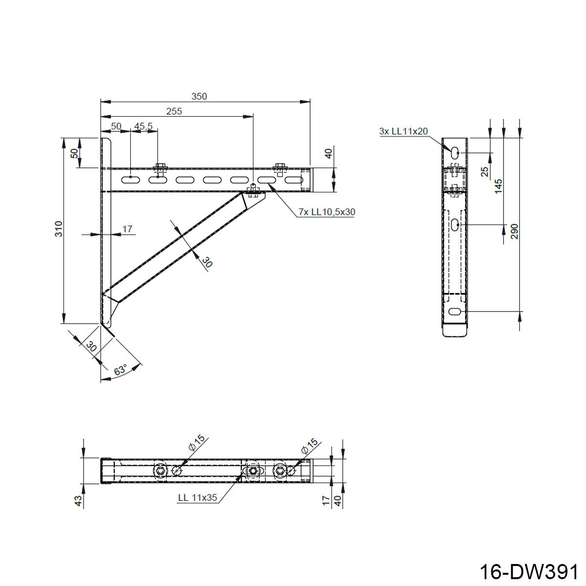 Jeremias DW-BLACK Wandstütze inkl. Querträger - Ausführung: Typ I, Länge = 350mm