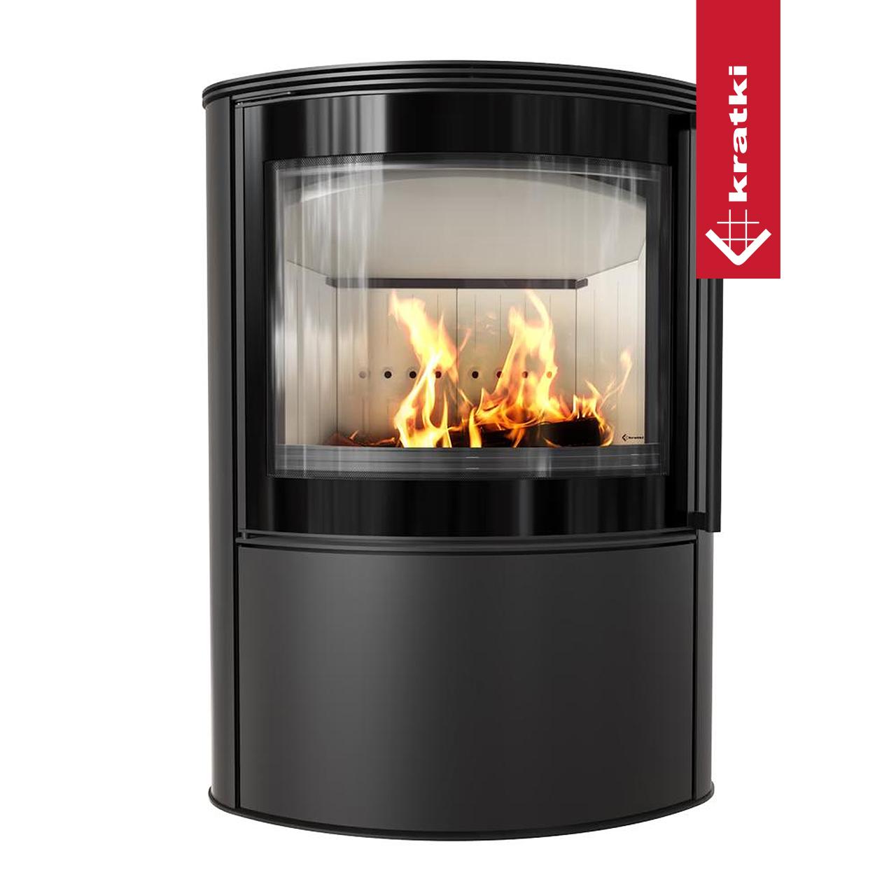 Kaminofen Kratki BJORN mit 7 kW - Verkleidung: Stahl schwarz - Topplatte: Stahl schwarz - Feuerraumauskleidung: schwarz