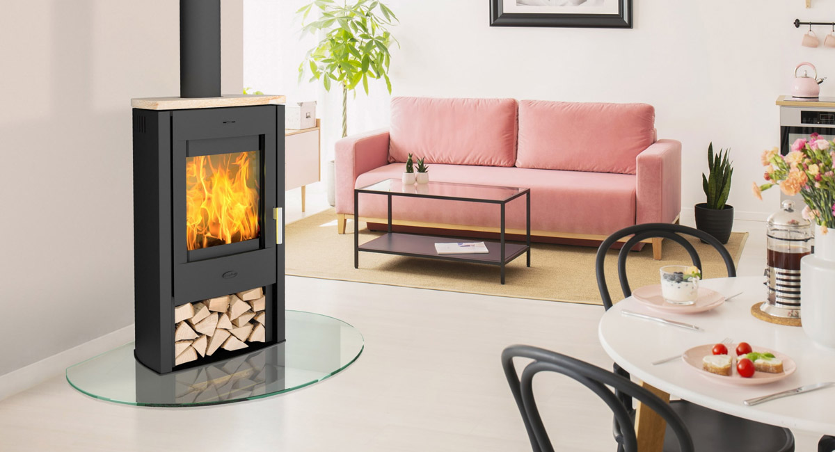 Montagebeispiel Kaminofen Fireplace Tuvalu Sandstein Top Montagebeispiel