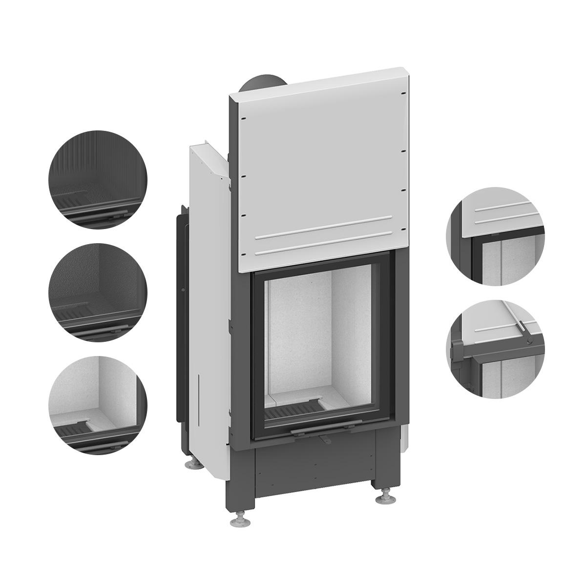 Kamineinsatz Schmid Lina 45 h mit 7 kW - Brennraumauskleidung: Schamotte Weiß - Türhöhe: 51 cm - modulares Blendrahmensystem: nein