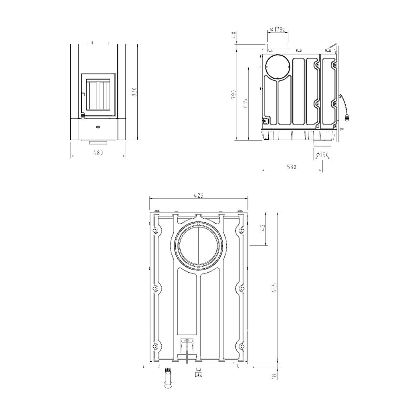 Kachelofeneinsatz Schmid Profi 12 mit 12 kW - Frontplatte: 520 x 830 mm