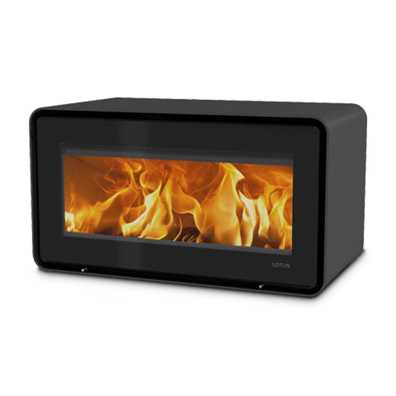 Kaminofen Lotus Living 7 kW - Ausführung: Ocean Dark, Abgang hinten