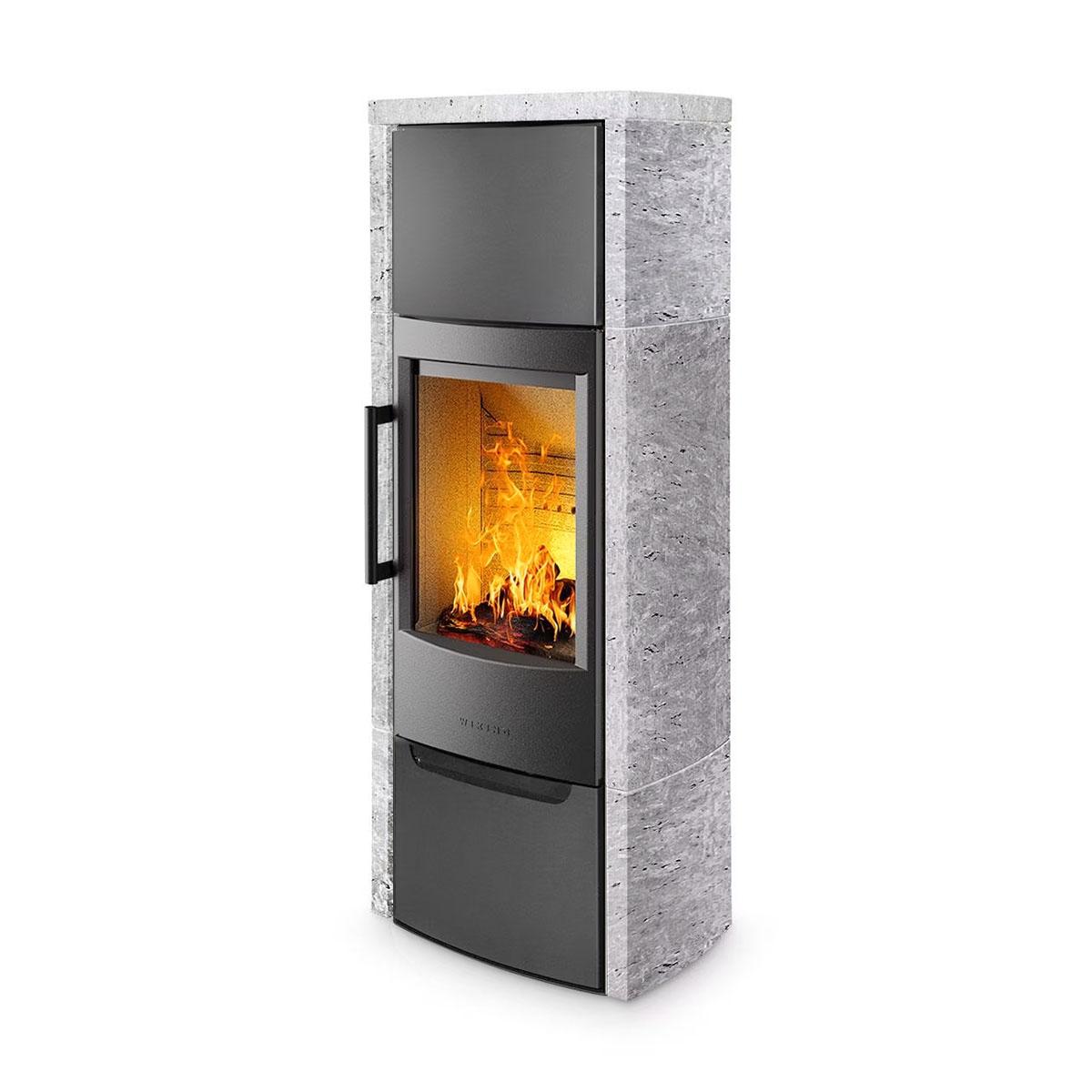 Kaminofen Wiking Miro 6 Naturstein DIBt-geprüft 4,9 kW - Naturstein: Grau - Korpus: Grau - Rauchabgang: Hinten