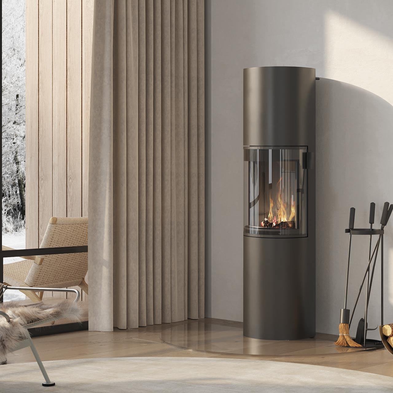 Kaminofen Cera Design Prego XL mit 6 kW, 180° Sichtglas - Ausführung: Grau