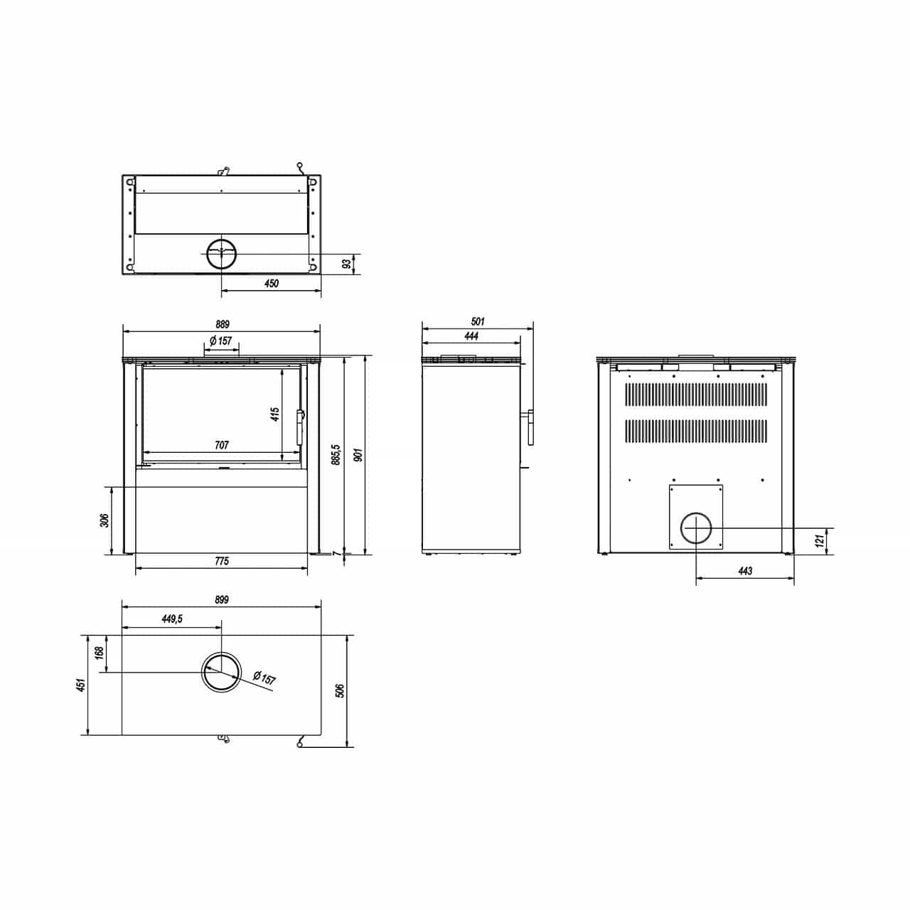 Kaminofen Kratki JUNO/12, 12 kW - Seitenverkleidung: Schwarz