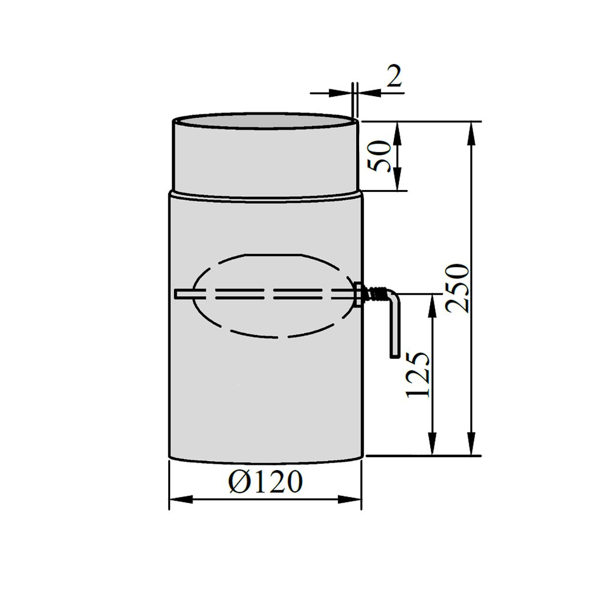 Ofenrohr mit Drosselklappe DN 120 mm Länge 250 mm Schwarz