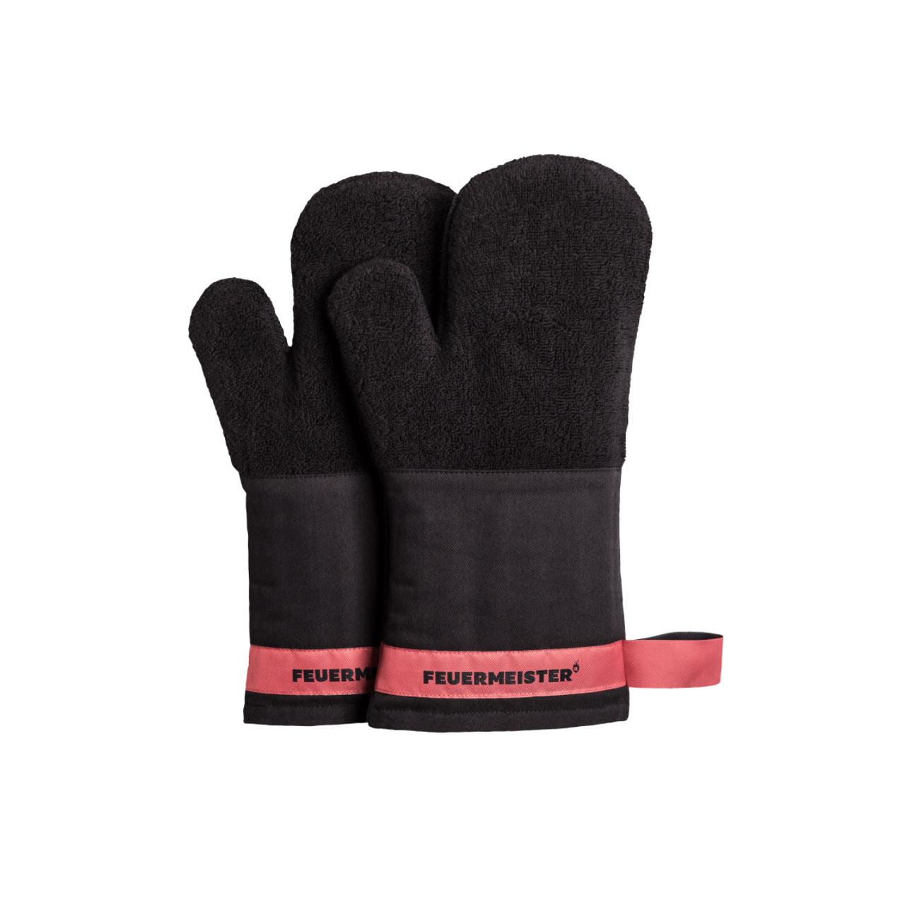 Feuermeister Grill-, Koch- und Backhandschuhe, Baumwollfrottee, schwarz/rot