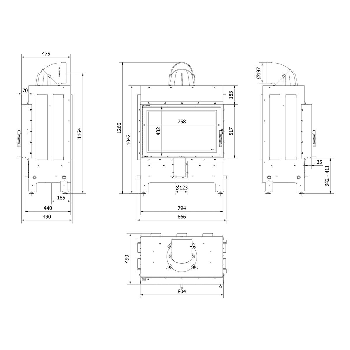 Kamineinsatz Kratki LUCY/14/NEW 14 kW - Feuerraumauskleidung: weiß - Tür selbstschließend: nein