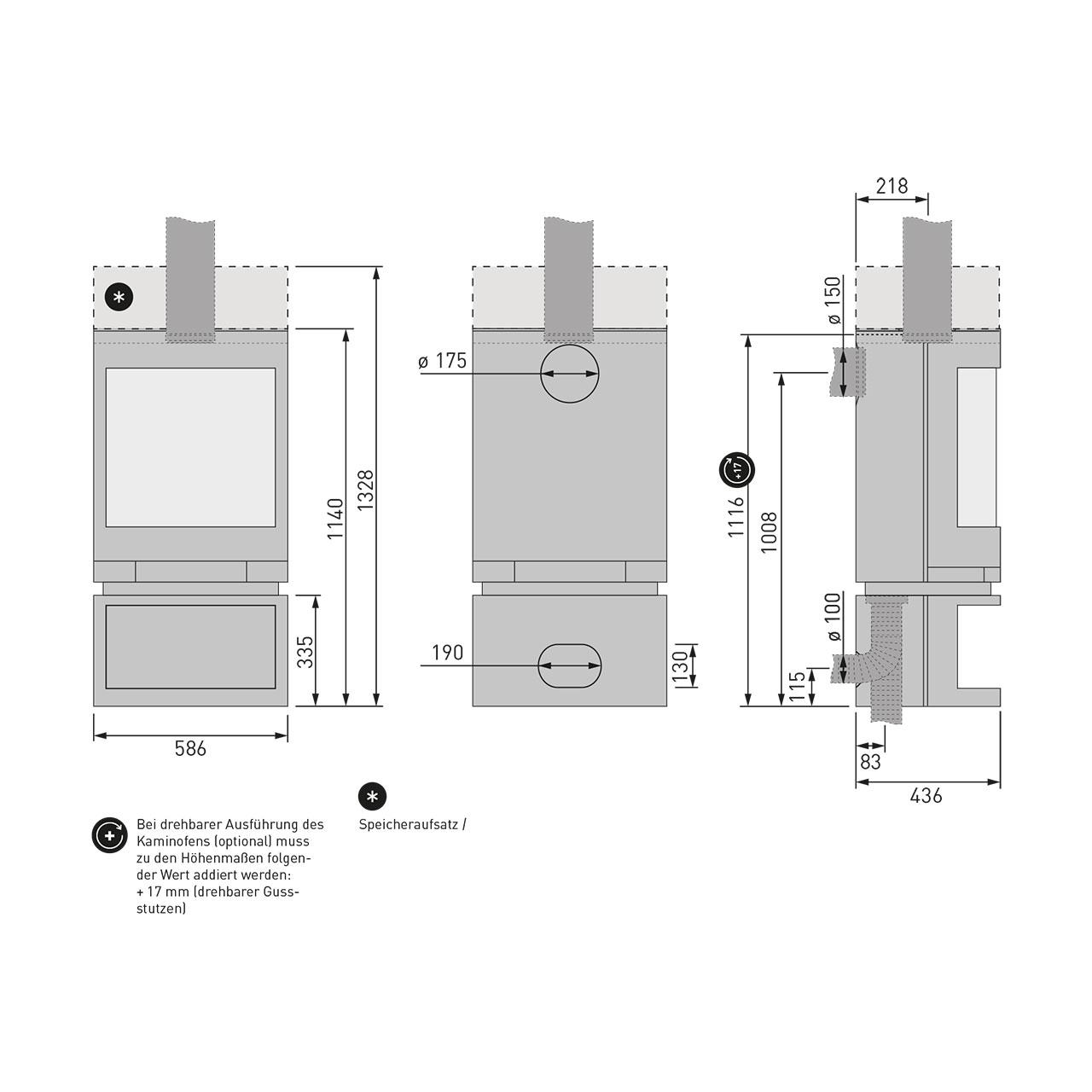 Kaminofen Skantherm Emotion M Drehbar 7 kW - Ausführung: Emotion M RLA Korpus Grau