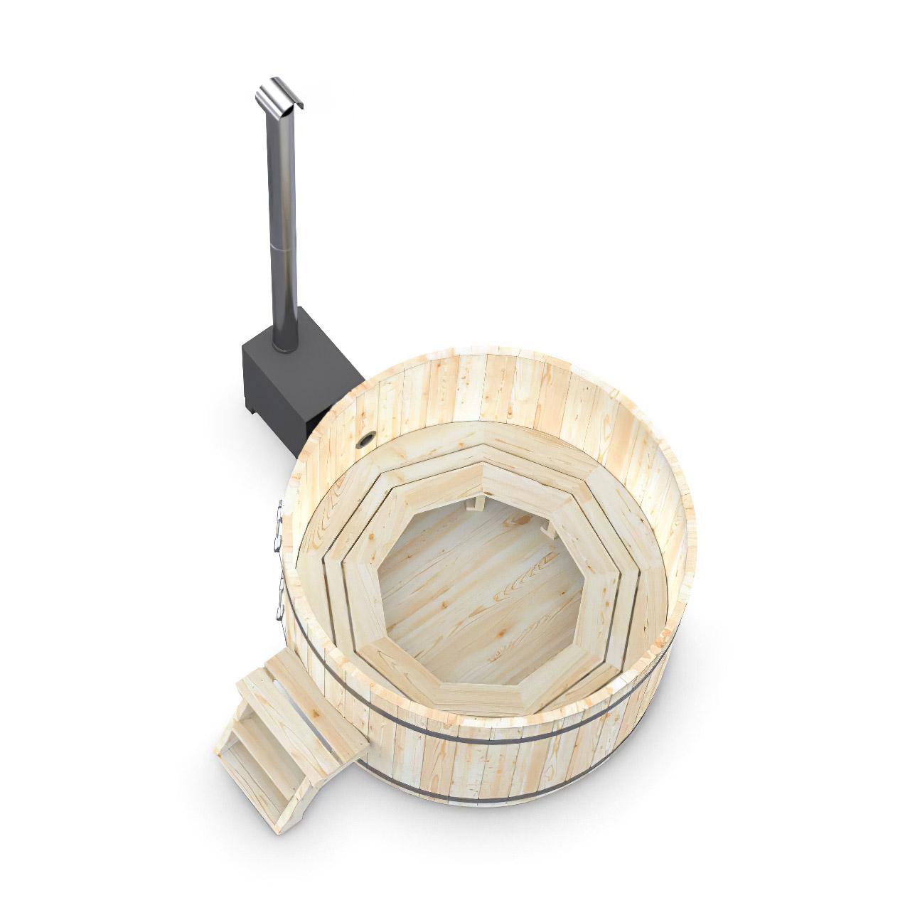 Hot Tub AA-Kaminwelt Badefass DN 1800 mm mit Außenofen - Holz: Fichte - Ofen: Aluminium 27 kW