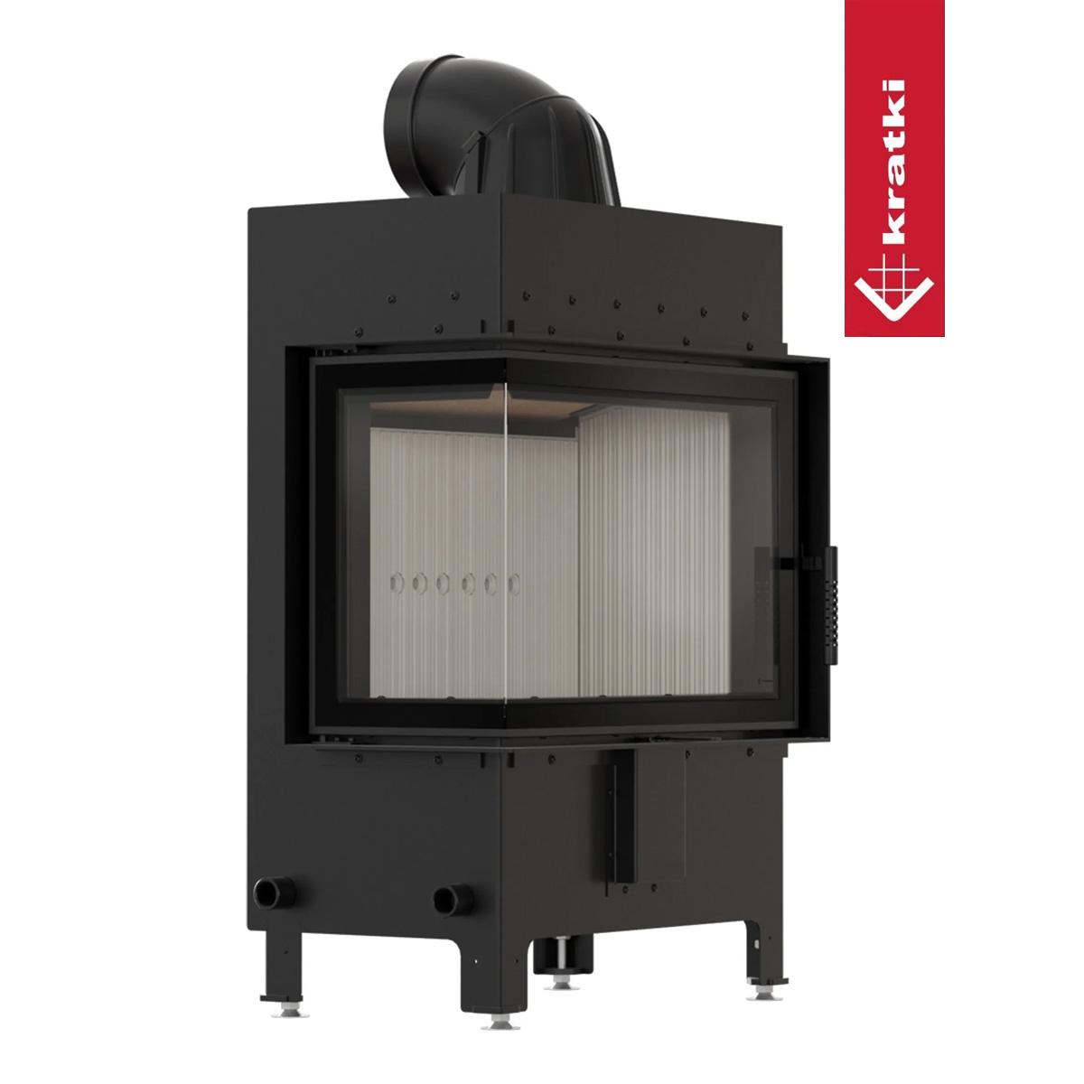 Eck-Kamineinsatz Kratki LUCY/12/NEW 12 kW - Türanschlag: links - Feuerraumauskleidung: weiß - Tür selbstschließend: ja