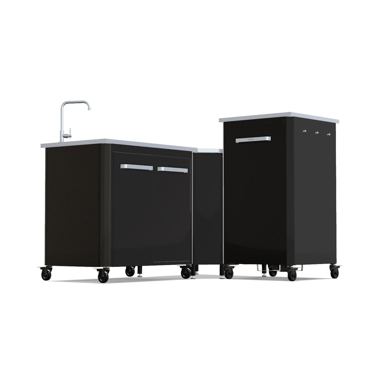 Cozze Outdoorküche Bundle mit Ecktisch, Spülenschrank 90 cm & hohem Schrankmodul 60 cm mit Edelstahlplatte