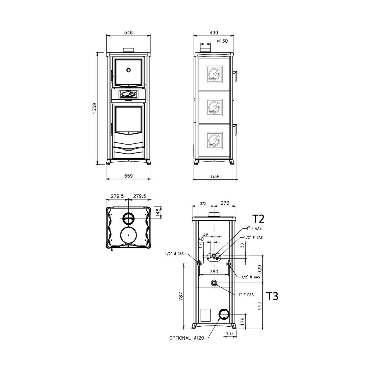 Kaminofen wasserführend La Nordica TermoRossella Plus Forno DSA.16 11,1 kW - Ausführung: Keramik Bordeaux