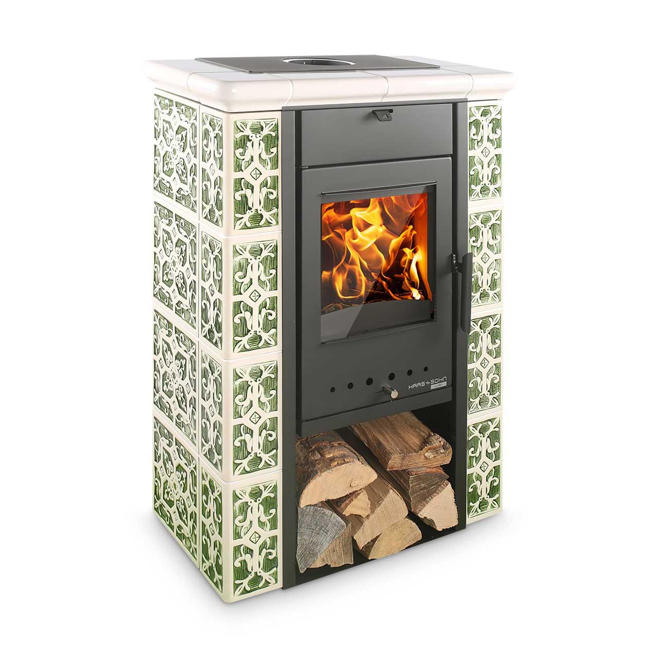 Kaminofen Haas und Sohn Tirol 6 kW 343.15-C - Keramikfarbe: Grün-Weiß