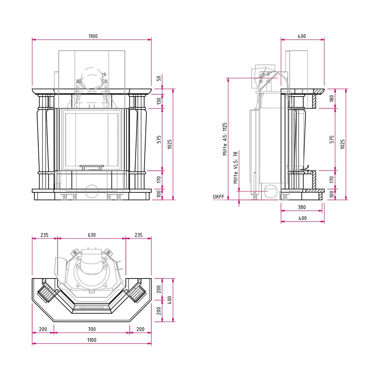 Kaminbausatz Camina N18 mit 7 kW - Naturstein: Travertino Romano - Feuerraumauskleidung: Schamotte beige