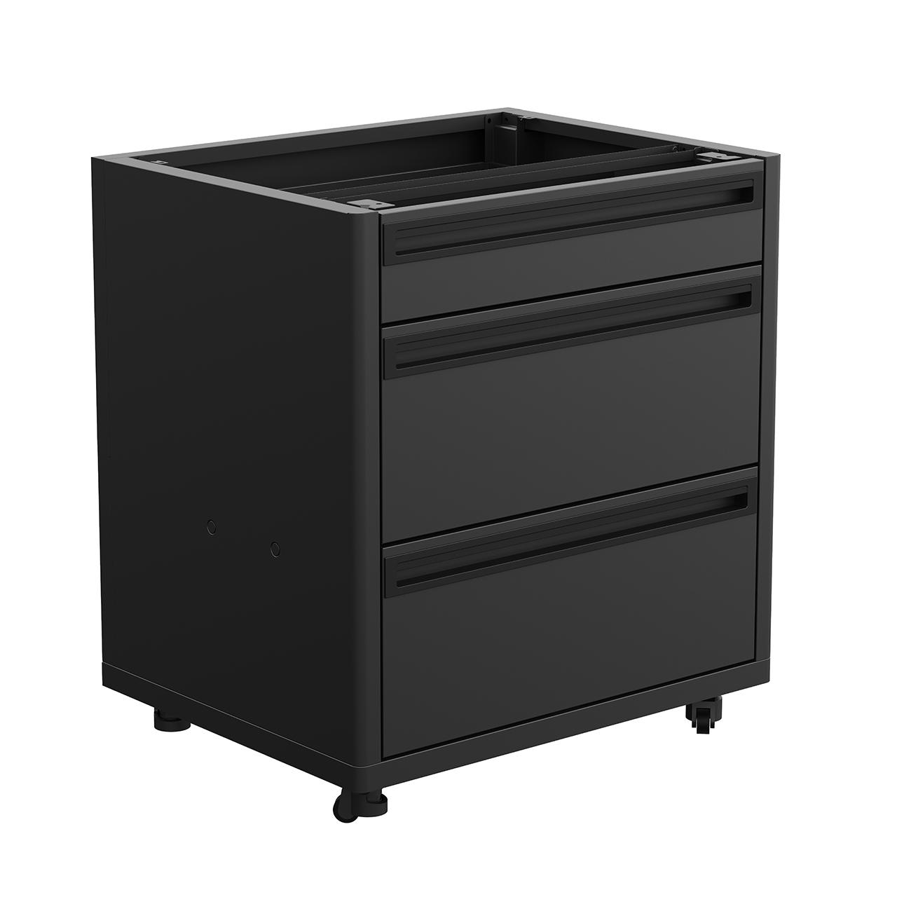 Outdoorchef Heat Outdoorküche X-415 mit X-245, Kühlschrank und Schubladenschrank inkl. Arbeitsplatte aus Granit und Sockelblende