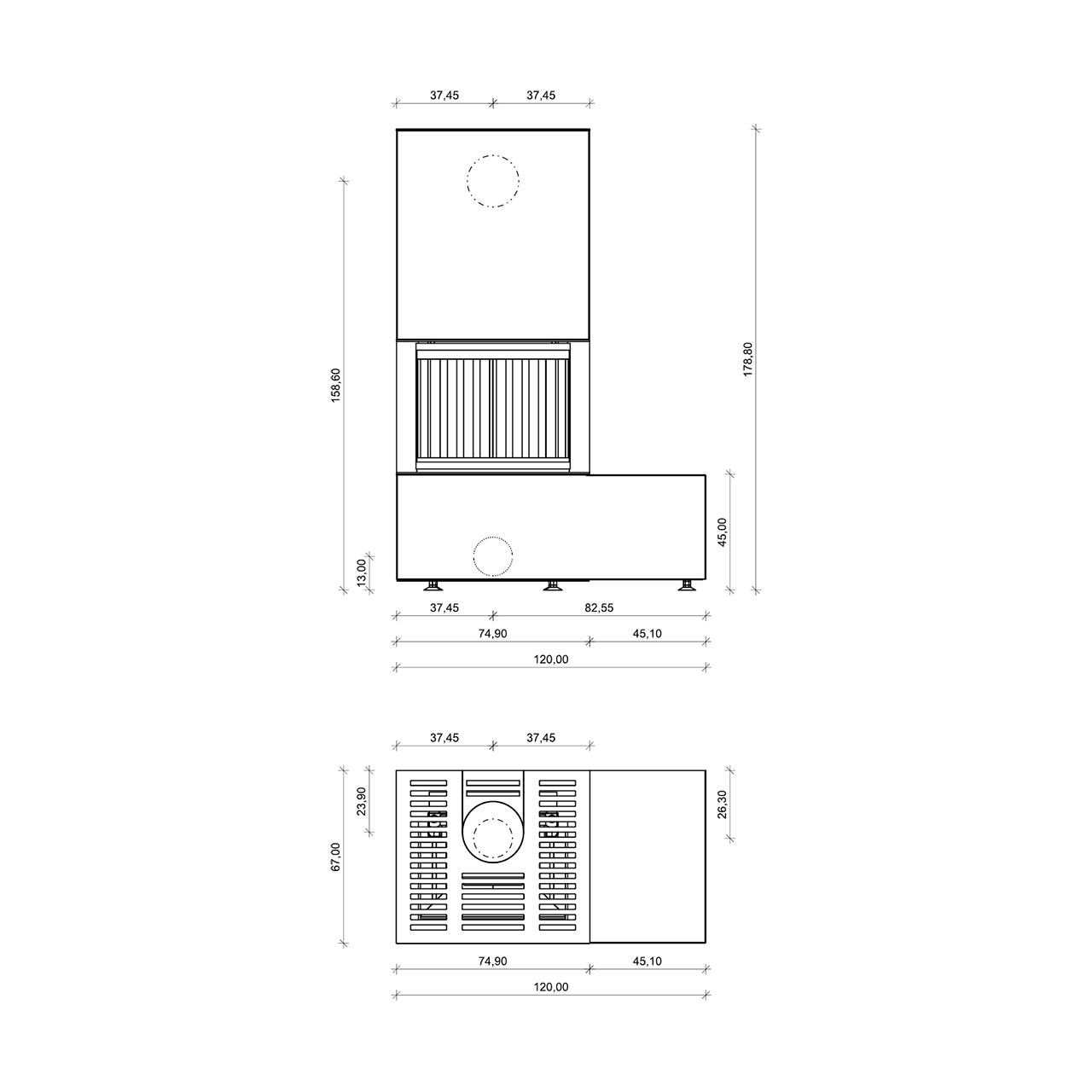 Kaminbausatz Neocube P32 10 kW - Keramik oben: Nero Zimbabwe - Keramik unten: Iron Grey