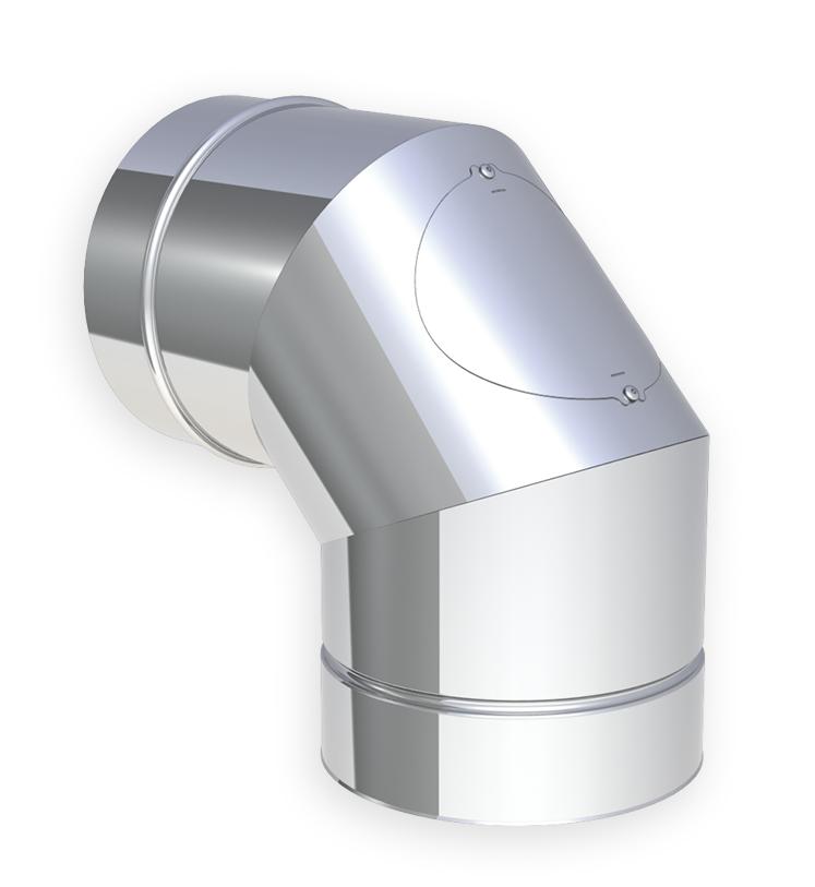 Jeremias DW-FU Bogen 90° mit Revisionsöffnung Design Plus für Festbrennstoffe (Innenbereich) - für Schornstein-Innendurchmesser: 80mm