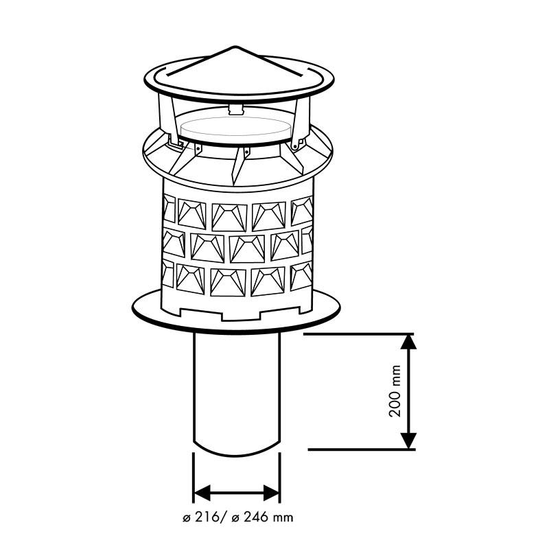 Schornsteinaufsatz Windkat 250 mm, Einschub Rund - Einsteckstutzen, rund: Ø 216mm