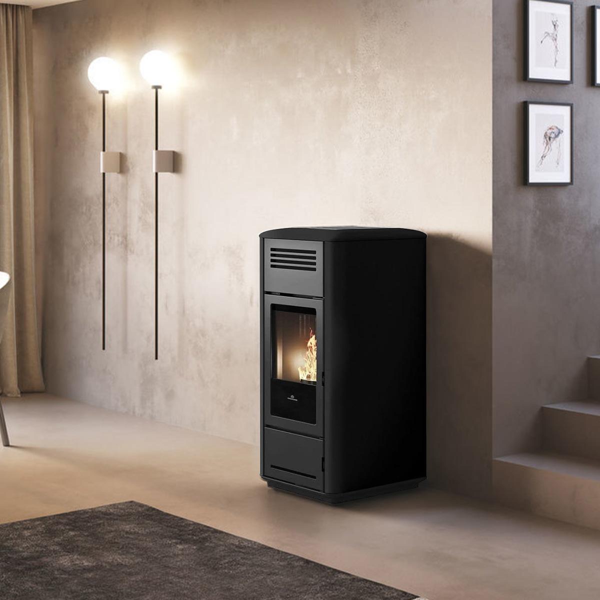 Pelletofen wasserführend Edilkamin Milla H 15 Evo 14,9 kW - Keramik: Schwarz