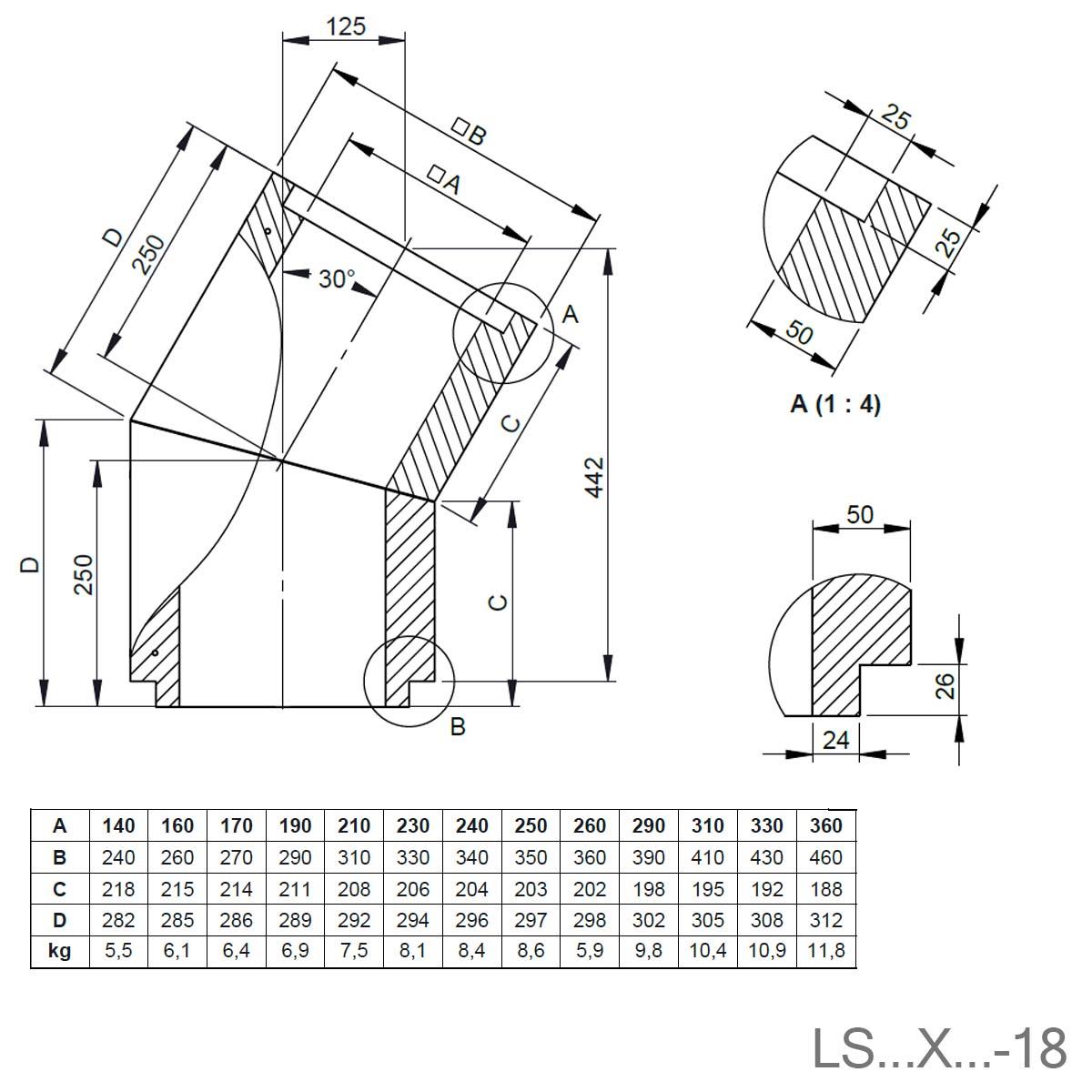 Jeremias Furado-F Winkel Schachtelement - Schachtmaß innen: 140x140mm - Winkel: 30°