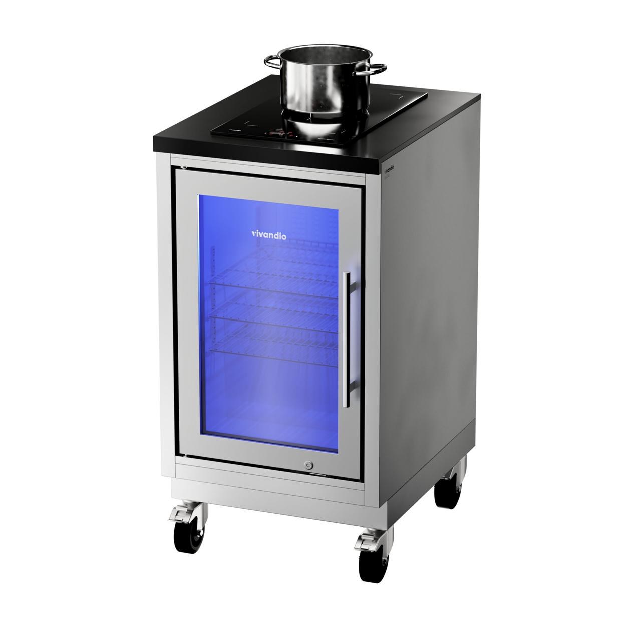 Outdoorküche vivandio quub / Mobile Outdoorküche mit Grill, Kühlschrank & Spüle - Ausführung: silber - Mobilität: mit Stellfüßen