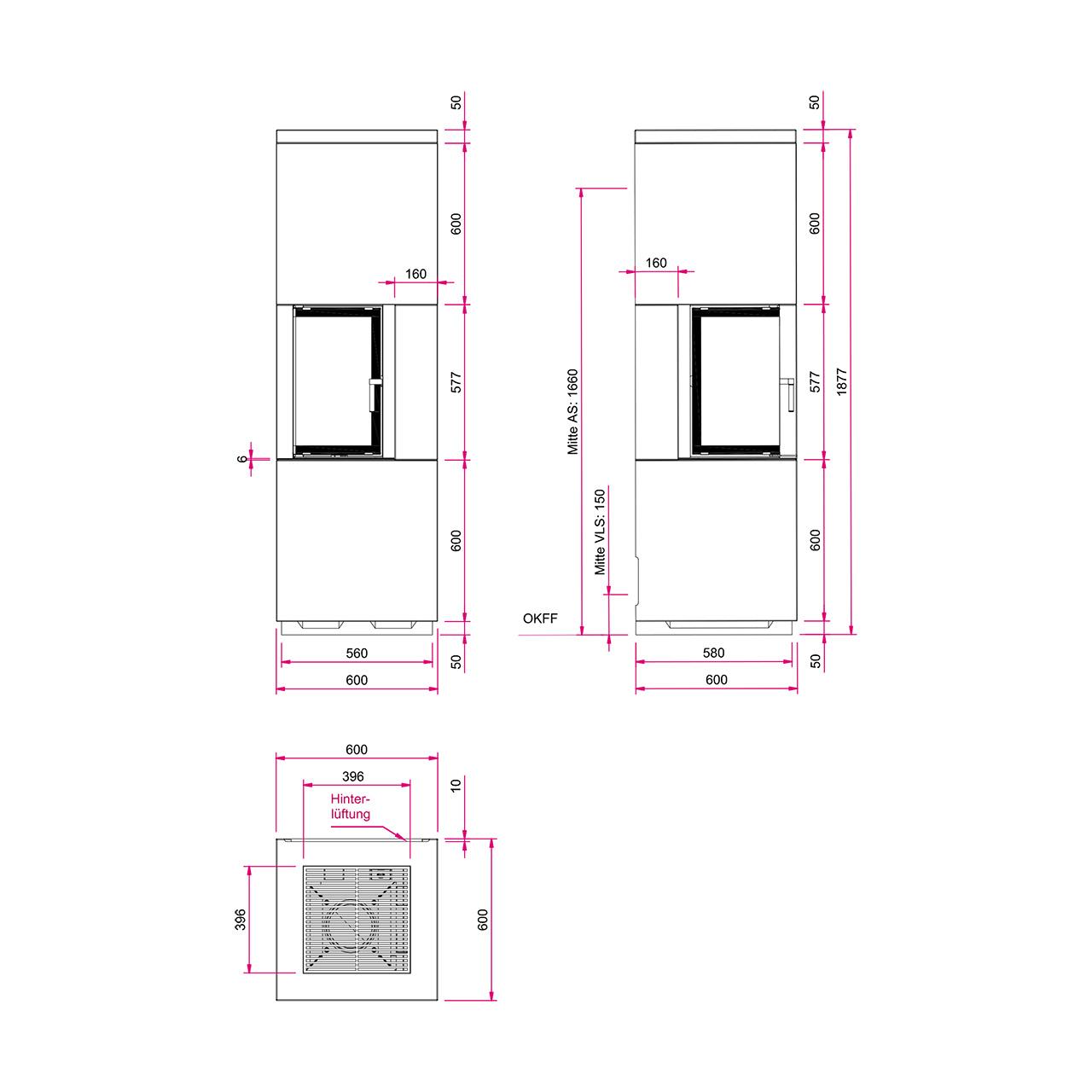 Kaminbausatz Camina S3 mit 7 kW - Türausführung: schwenkbar, Türanschlag rechts