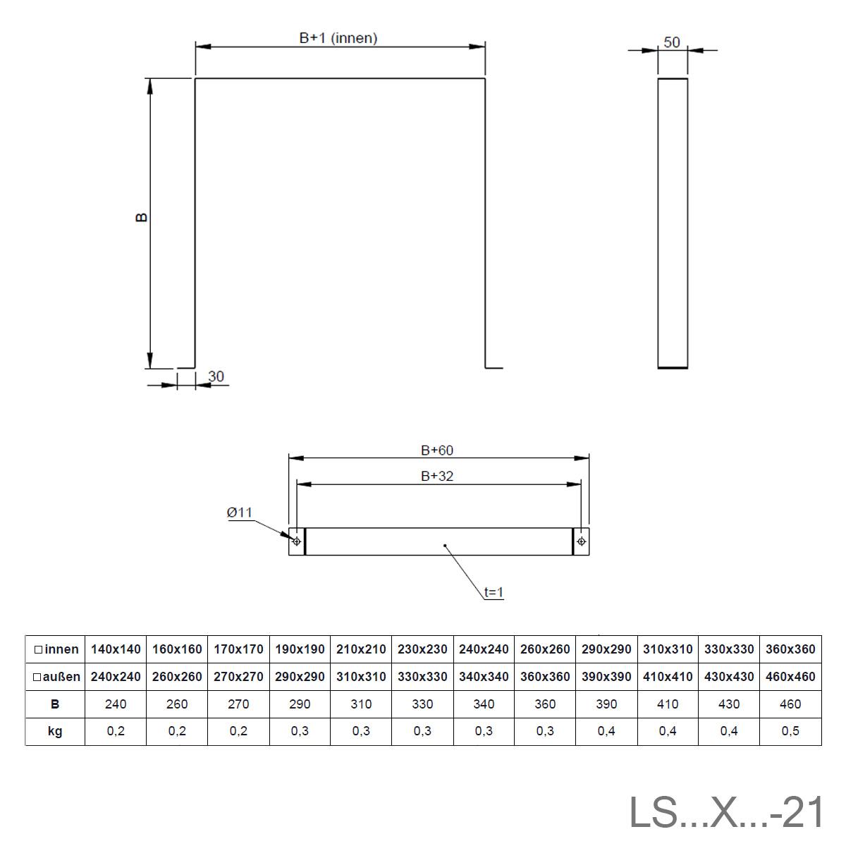 Jeremias Furado-F Wandhalter für Schacht - Schachtmaß innen: 140x140mm