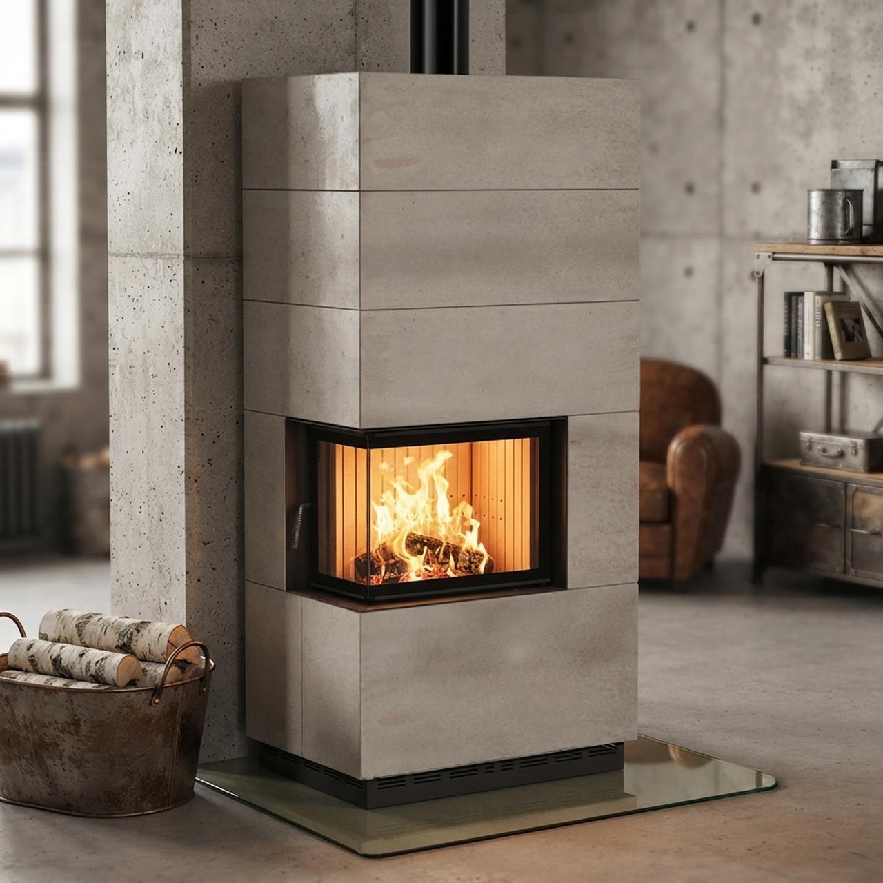 Kaminbausatz Brunner wasserführend BSK 12.1 Kamin-Kessel Eck 42/57/30 links, Drehtür 8 kW - Kessel-Ausführung: Glaskeramik beschichtet (GKB), EOS-vorbereitet