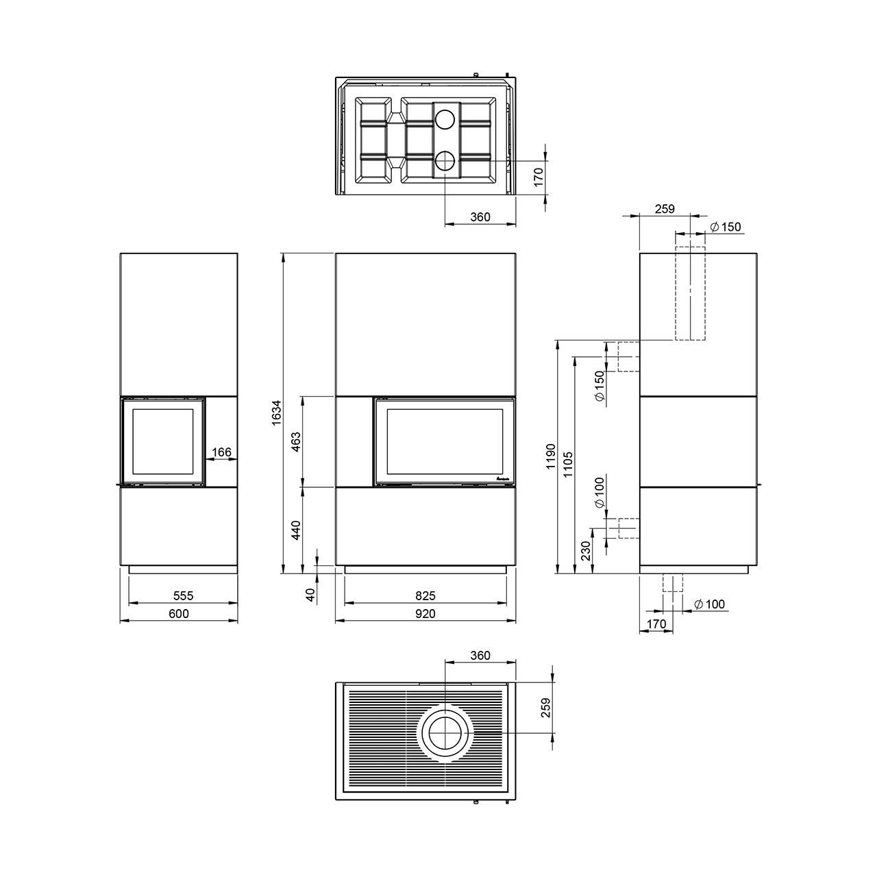 Kaminbausatz Nordpeis Davos A Low 8,9 kW - Ausführung: Glas Rechts - Thermotte: Hell
