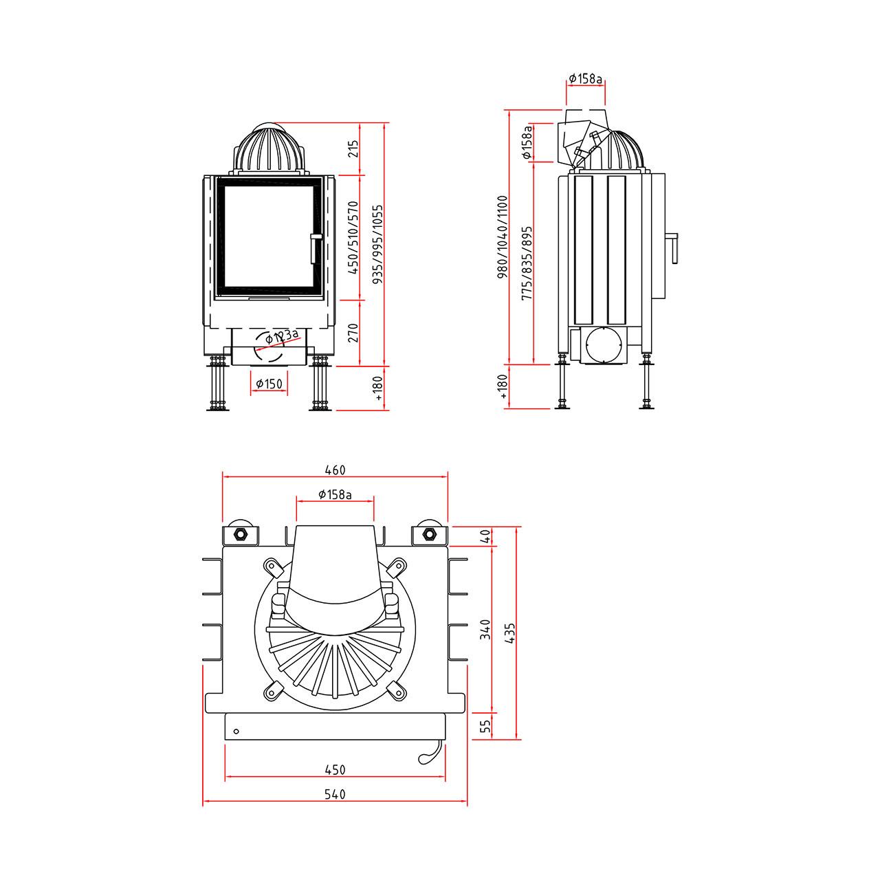 Kamineinsatz Schmid Lina 45 s GT mit 5 kW - Türhöhe: 51 cm - Türanschlag: rechts - Feuerraumauskleidung: Schamotte Anthrazit