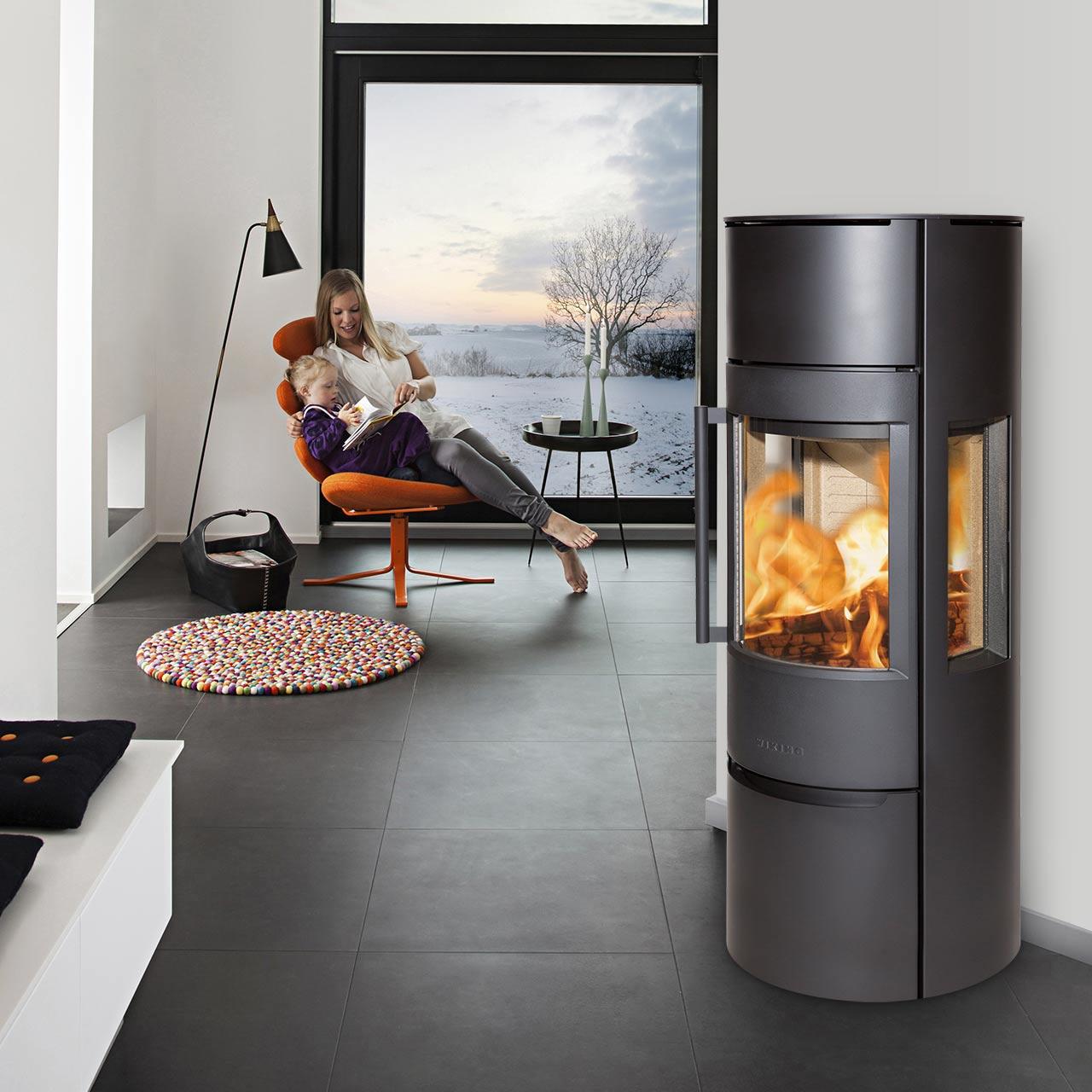 Kaminofen Wiking Luma 5, 7 kW - Korpus: Grau - Rauchabgang: Hinten