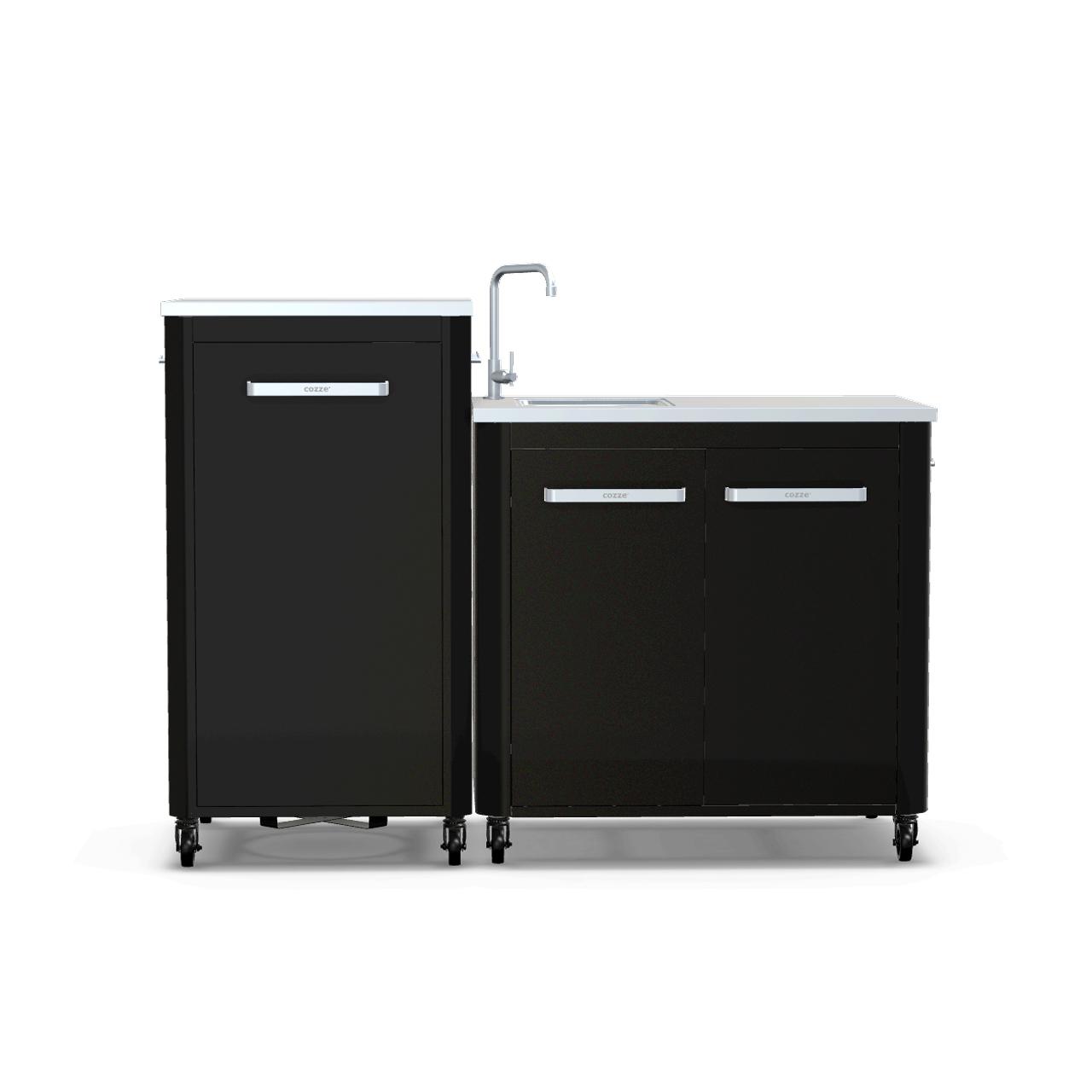 Cozze Outdoorküche Bundle mit Spülenschrank 90 cm & hohem Schrankmodul 60 cm mit Edelstahlplatte
