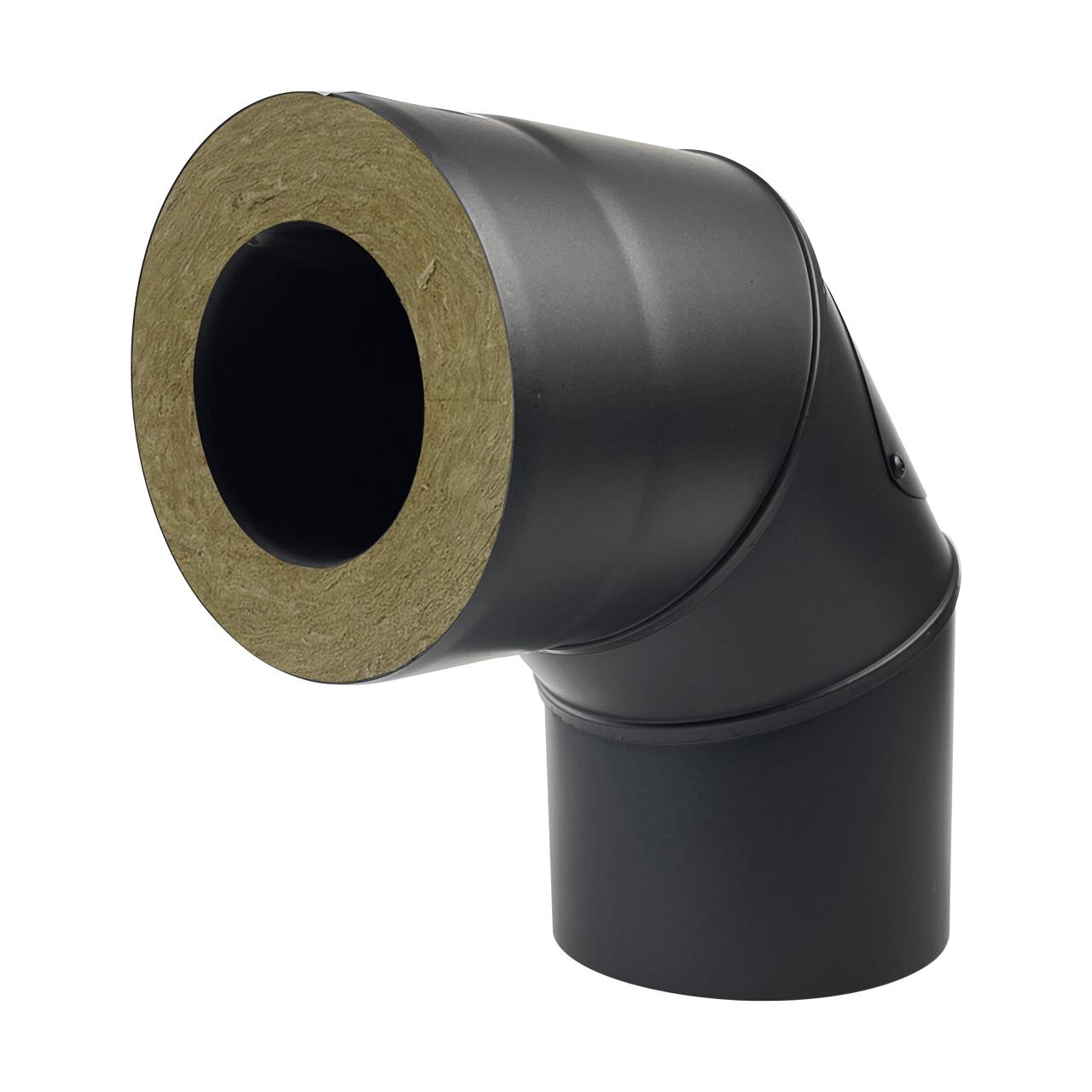 Doppelwandiges Pelletofenrohr Bogen mit Tür DN 80 mm 90° Schwarz