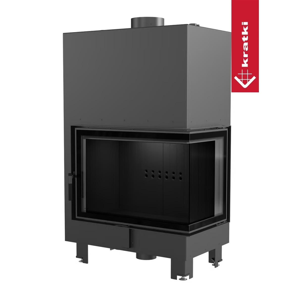 Eck-Kamineinsatz wasserführend Kratki MBA mit 17 kW - Türanschlag: rechts - Feuerraumauskleidung: Schwarz