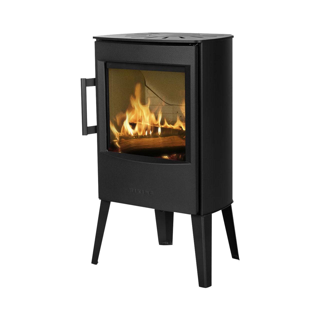 Kaminofen Wiking Mini 2 mit langen Beinen 4,5 kW - Korpus: Schwarz - Rauchabgang: Hinten