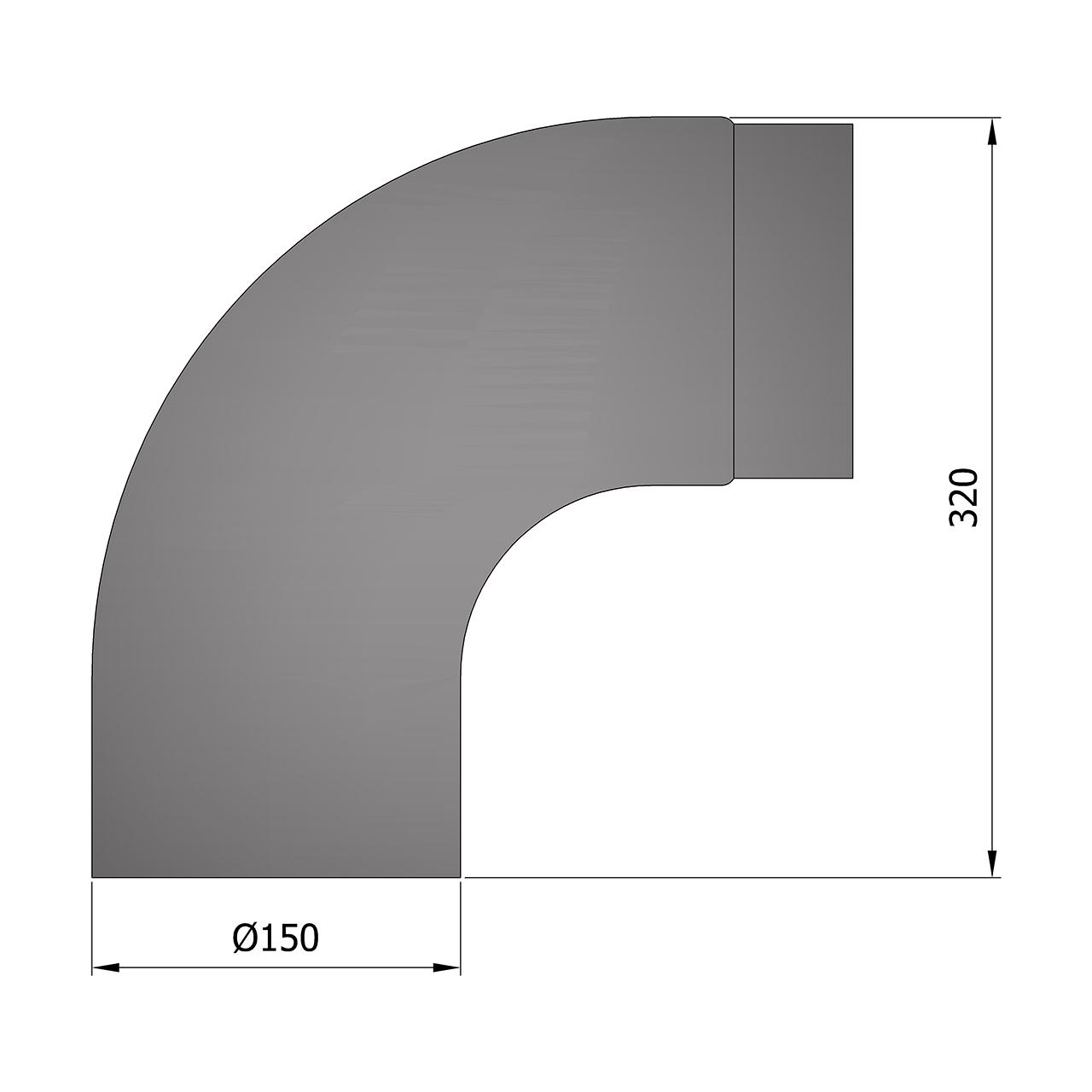 Ofenrohr Bogen gezogen DN 150 mm 90° Gussgrau