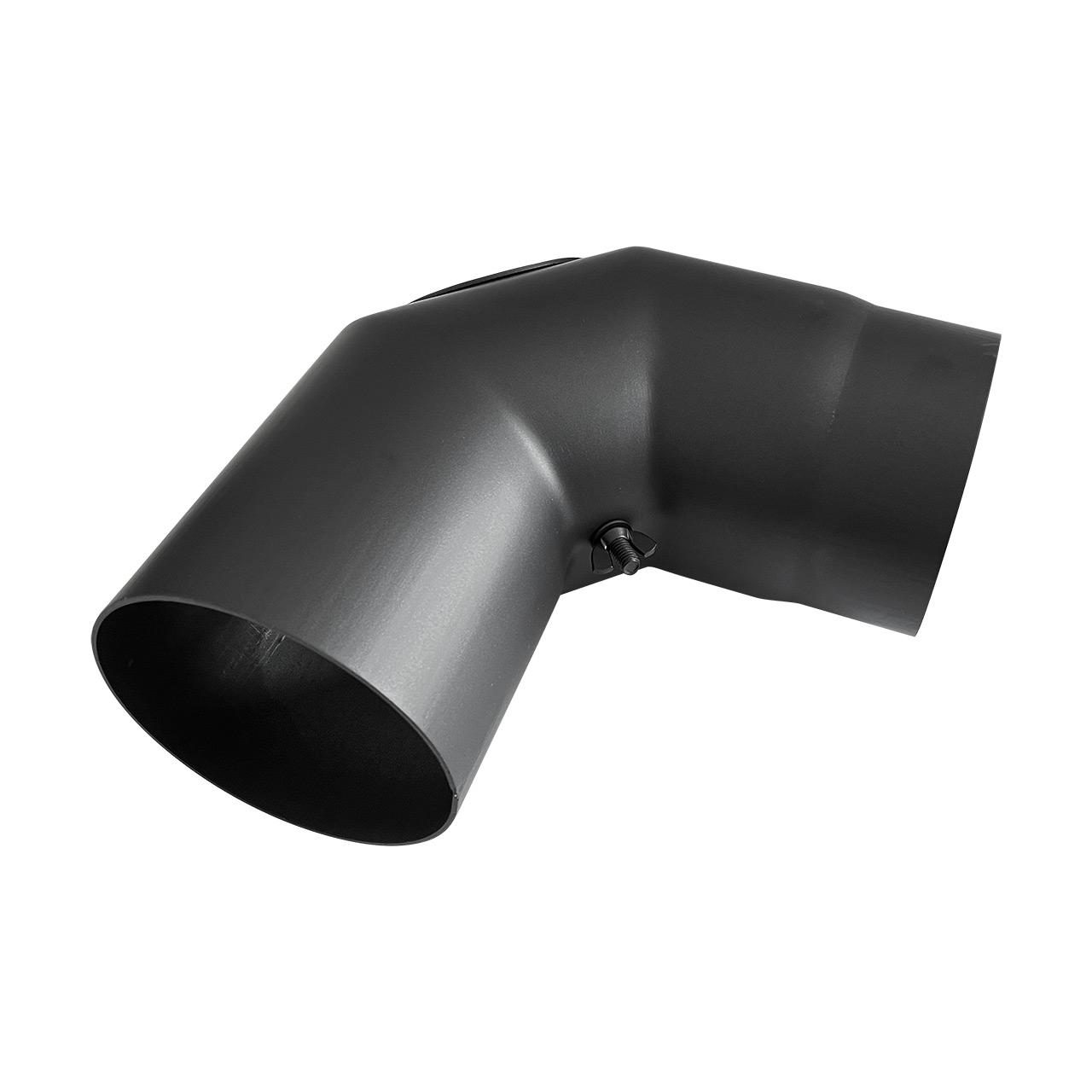 Ofenrohr Bogen 3tlg. starr geschliffen mit Tür DN 120 mm 90° Schwarz