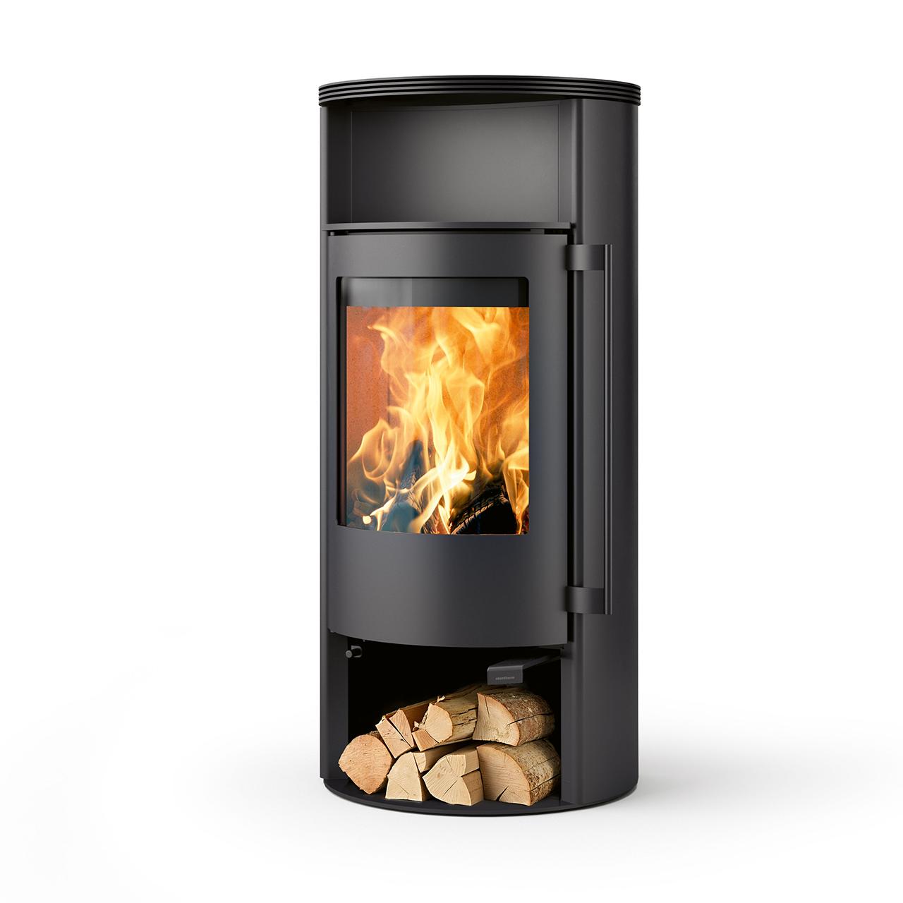 Kaminofen Skantherm Merano 2.0, 6,4 kW mit Komfortgriff - Ausführung: Stahl, Raumluftabhängig inkl. Stahl-Topplatte und Speichermodul