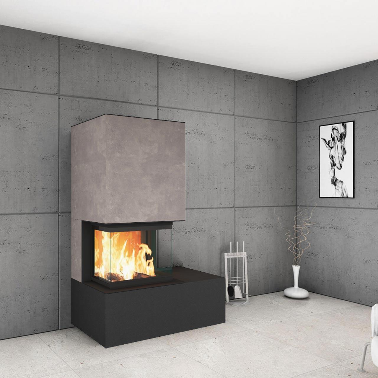 Kaminbausatz Neocube P32 10 kW - Keramik oben: Nero Zimbabwe - Keramik unten: Iron Grey